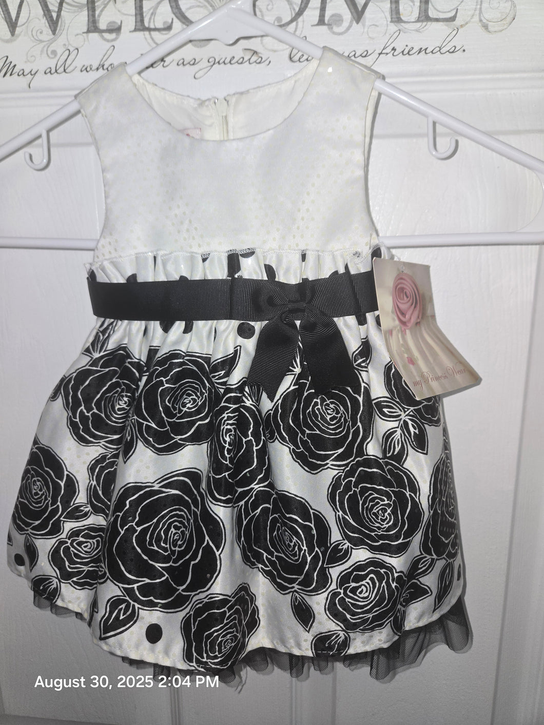My Princess Wear 6-9 New Blk Wht NWT Roses Dress - size 6-9 Months