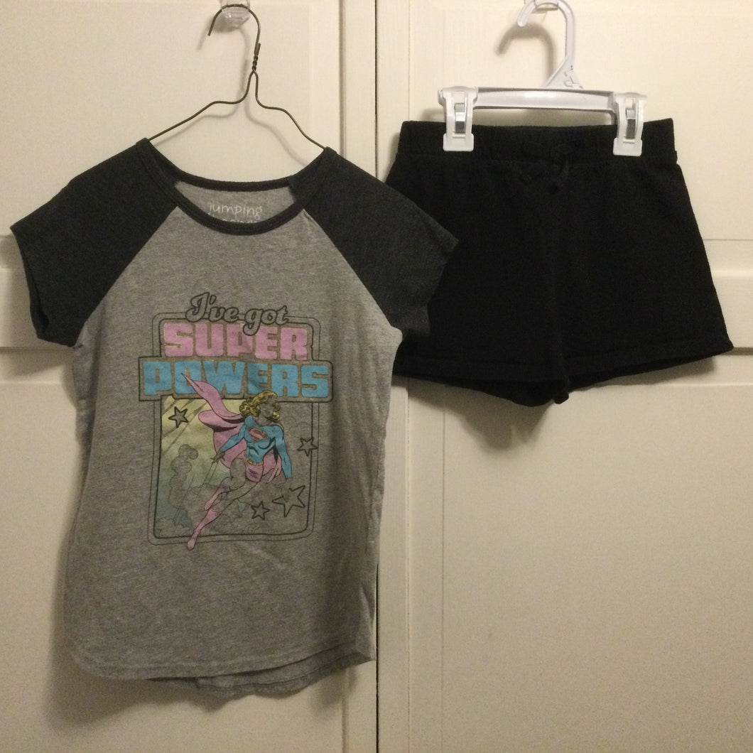ChildrensPlaceJumpBeans SuperGirlShirt BlkShorts - size Kids 7
