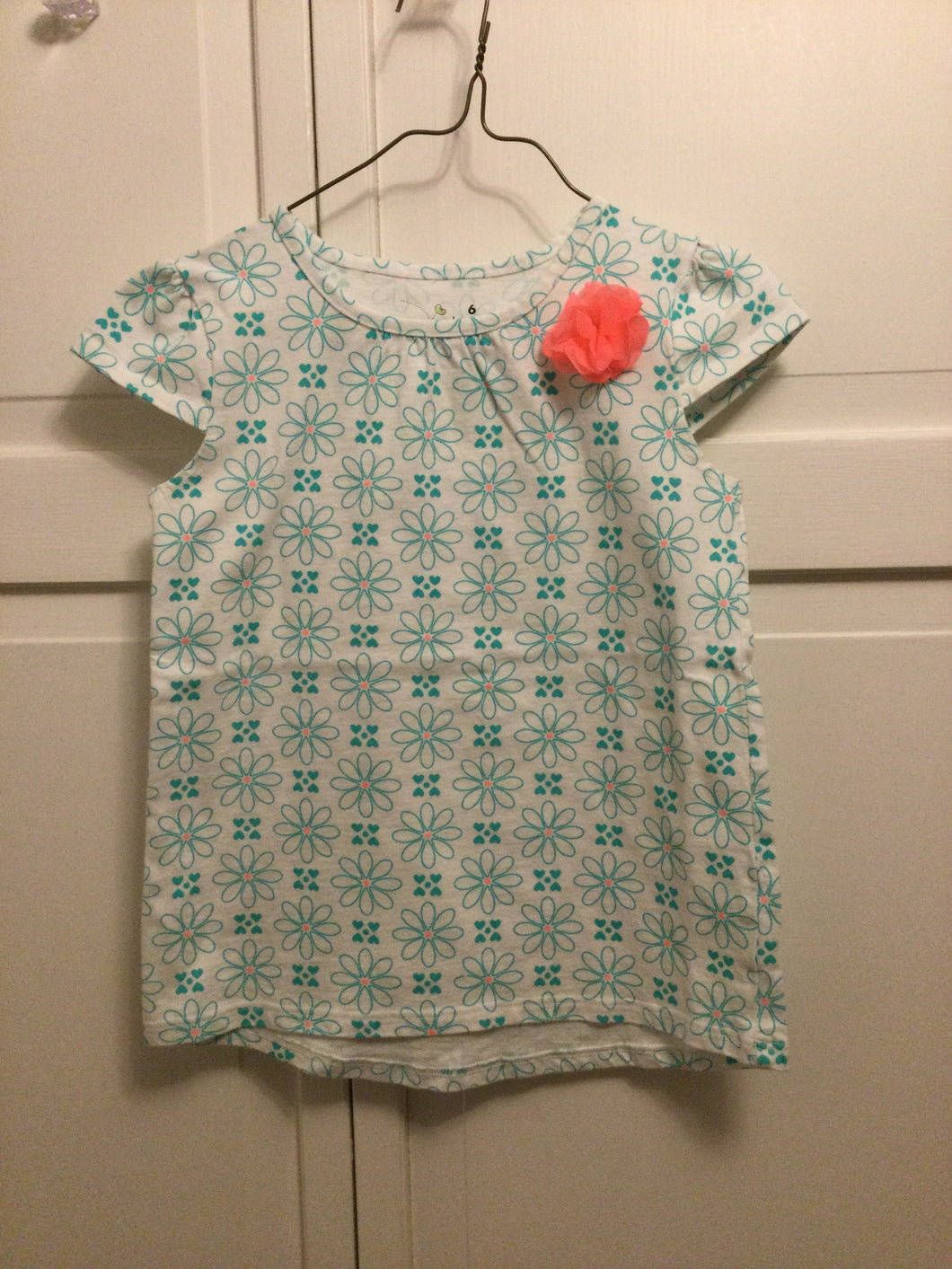 Jumping Beans Shirt Aqua White Flower Shirt - size Kids 6