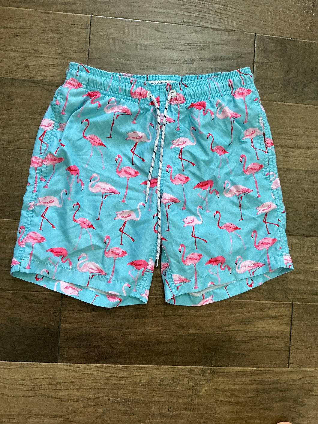 Blue & Pink Flamingo Swim Trunks - size Mens XS