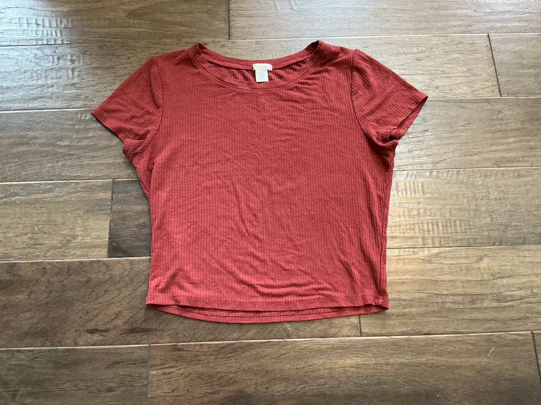Burgundy Ribbed Tee - size Junior Girls L (11-13)