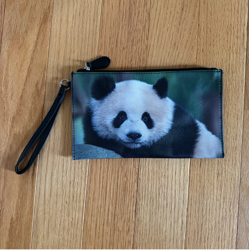Panda Wristlet Black leather