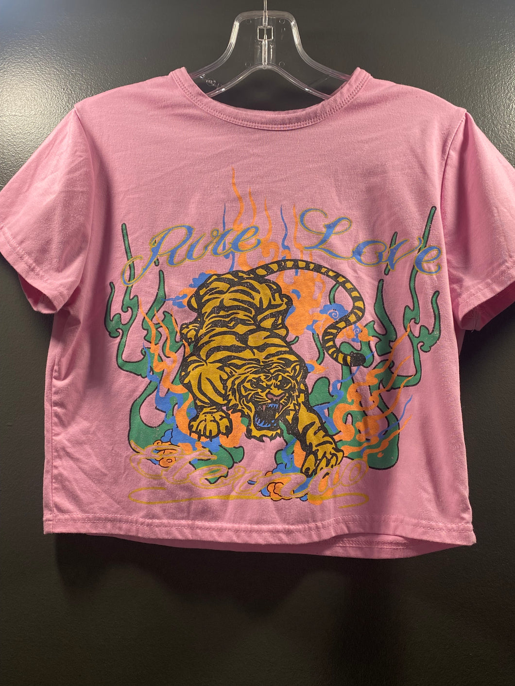 Pink crop top size M Pure Love tiger graphic - size Junior Girls M (7-9)