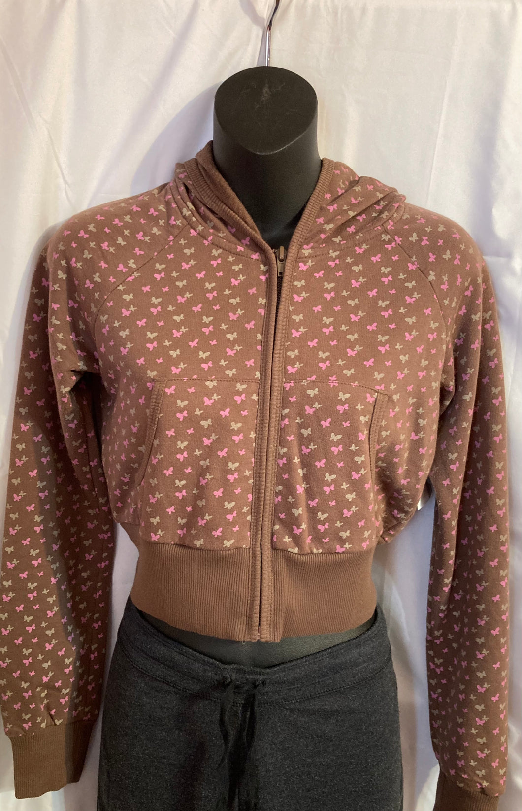 Weavers Brown Cropped Jacket W/ butterflies - size Junior Girls M (7-9)