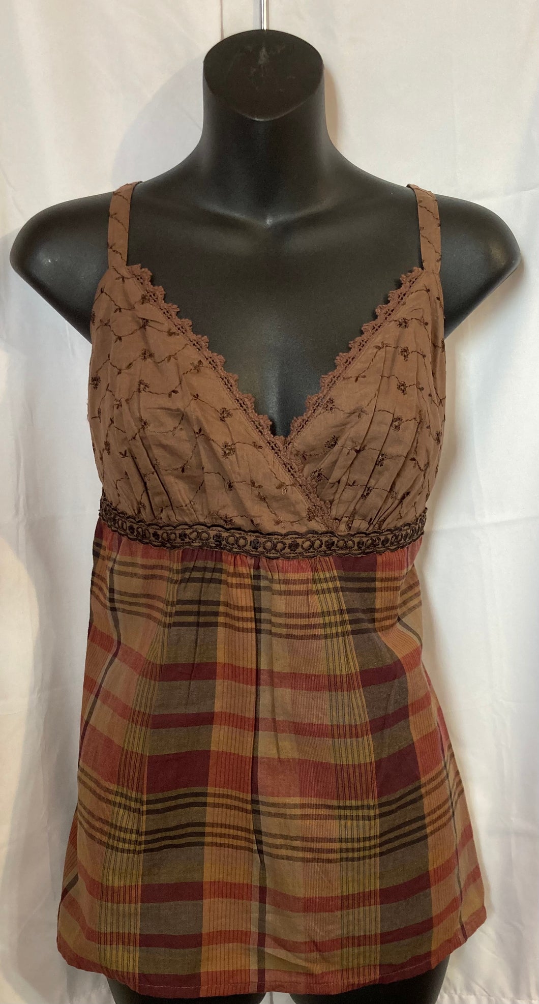 Apt. 9 Tank Top NWT Brown/Maroon Plaid - size Women S (4-6)