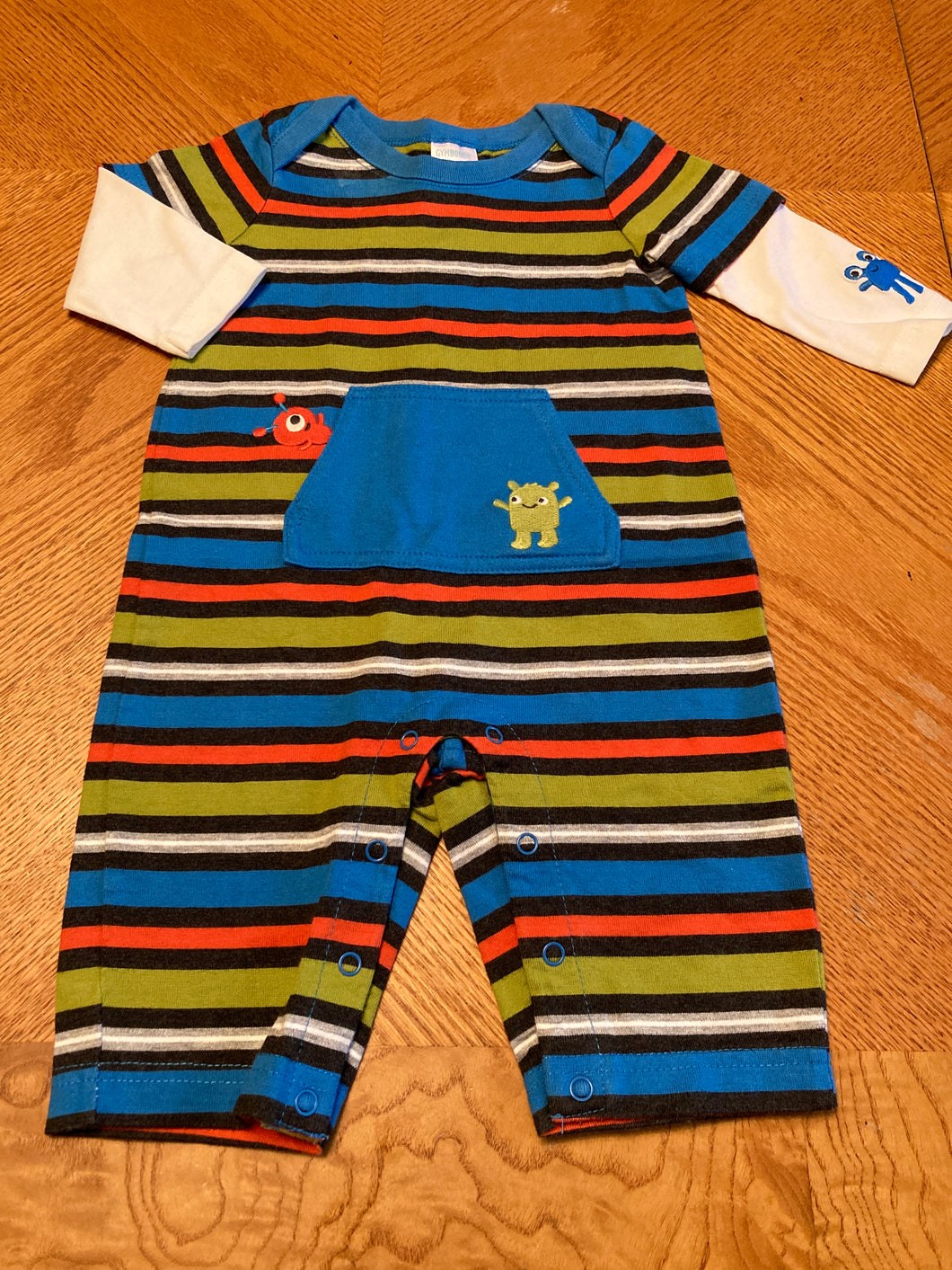 Gymboree Coverall Striped W/ Monsters - size 3-6 Months