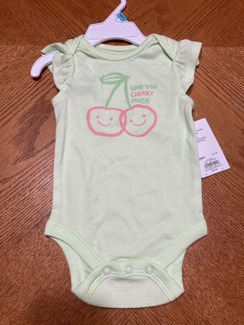Jumping Beans Onesie Green with Cherries - size 6 Months