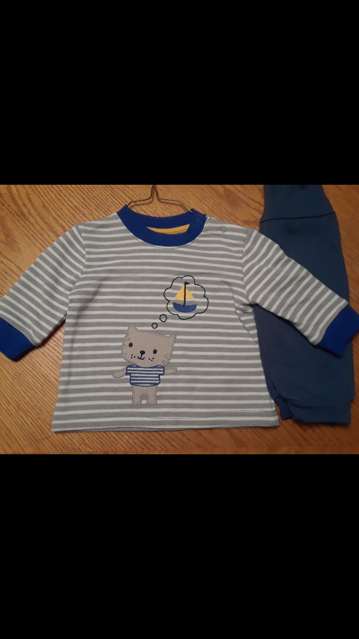 Gymboree Pant Set Striped Top W/Cat & Boat - size 3-6 Months