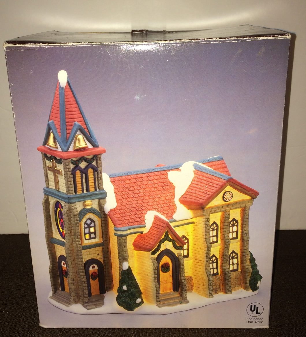 Church lighted bldg with light and box