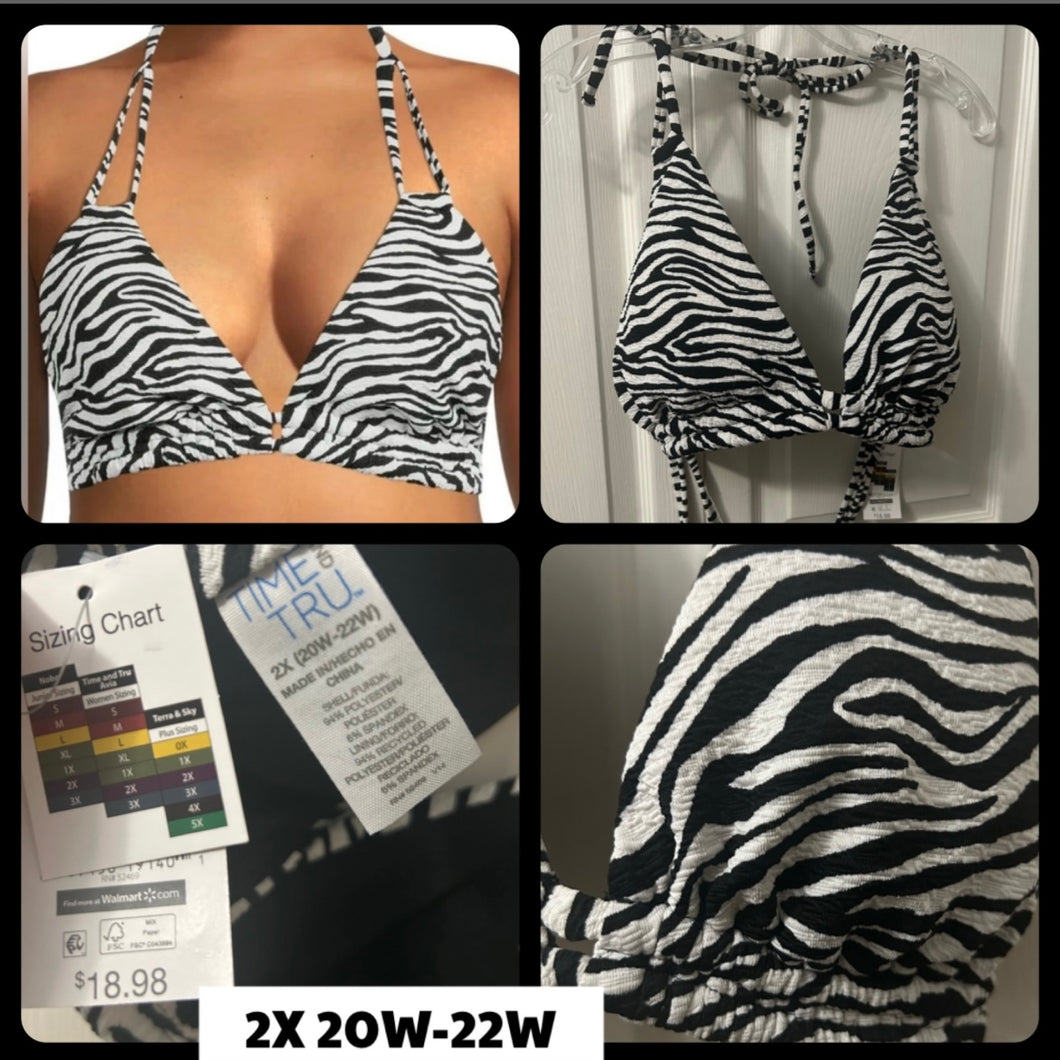 NEW Time & Tru Zebra Triangle bikini top - size Women XXL (20-22)