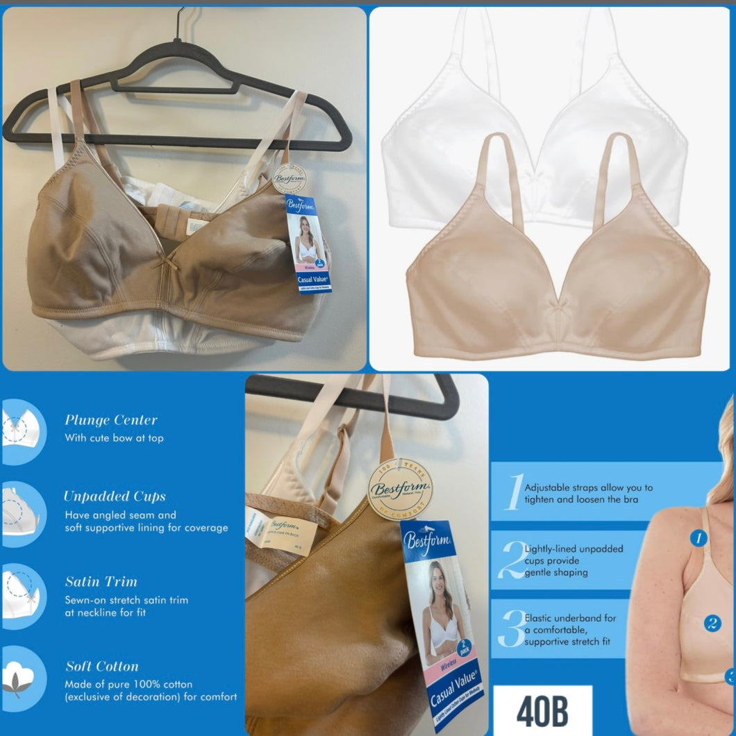 NEW 2PC Bestform Wireless bras 40B
