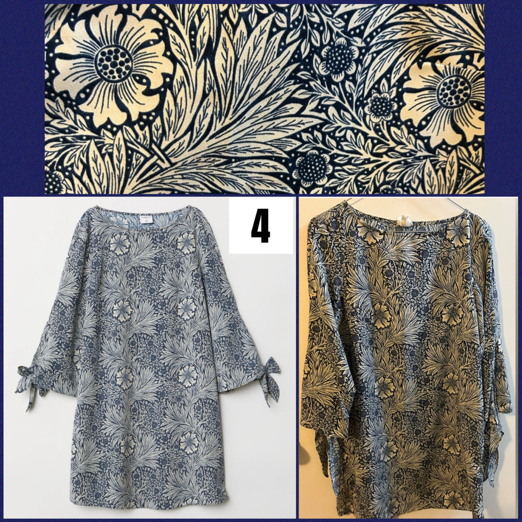 H&M blue patterned dress 3/4 sleeves - size Women S (4-6)