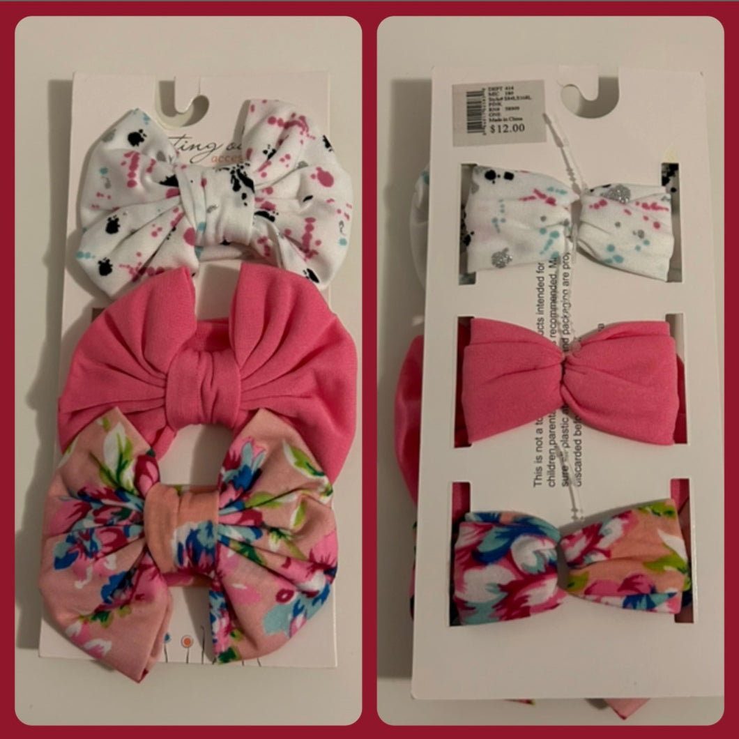 NEW 3PC bows: pink, Coral floral, white