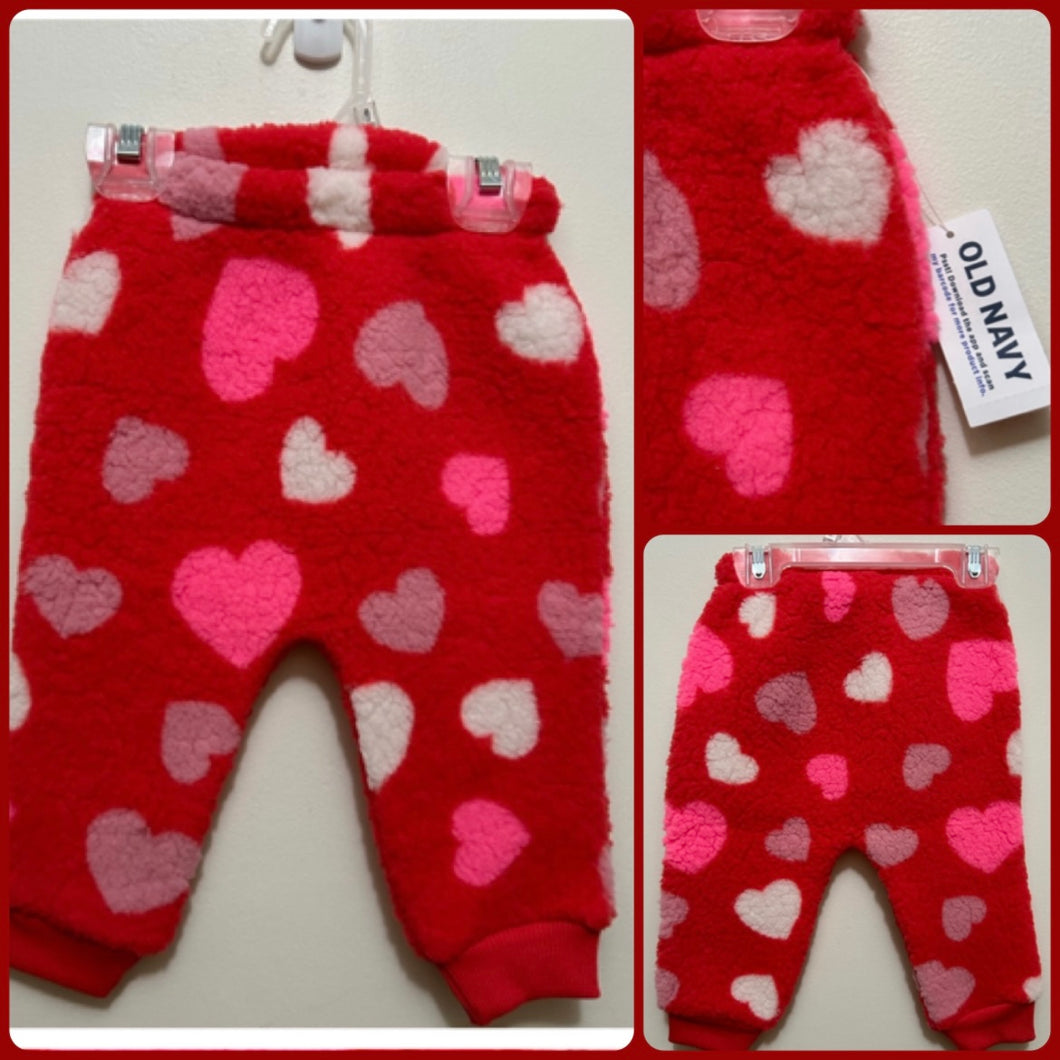 NEW Old Navy red fuzzy Upants hearts pink white - size 6 Months