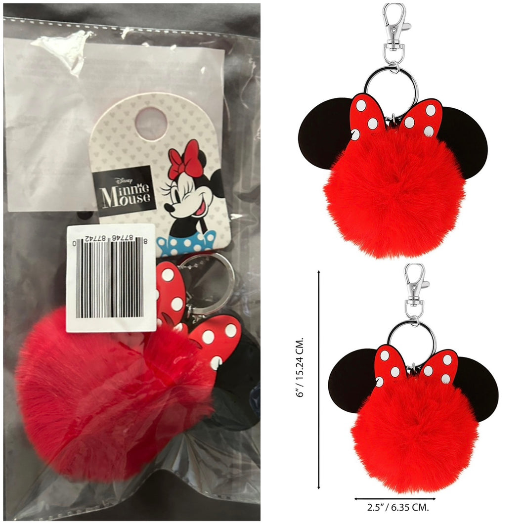 NEW Minnie Mouse Pom Pom Keychain red polka dot