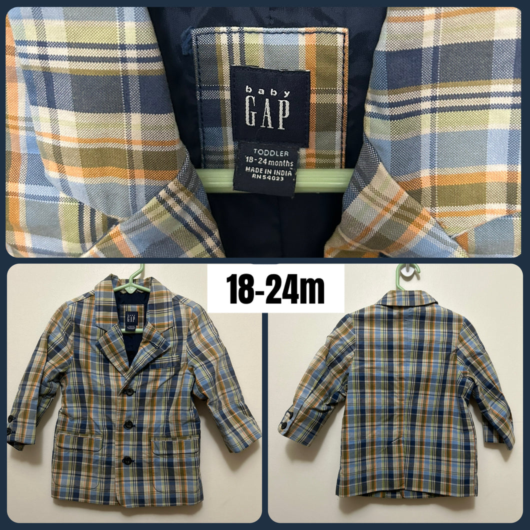 GAP Blazer Plaid Navy Green Brown Beige - size 18-24 Months