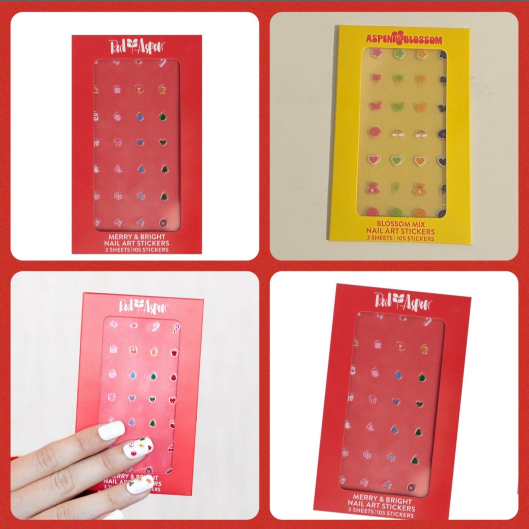 NEW 4PC Red Aspen Nail Stickers