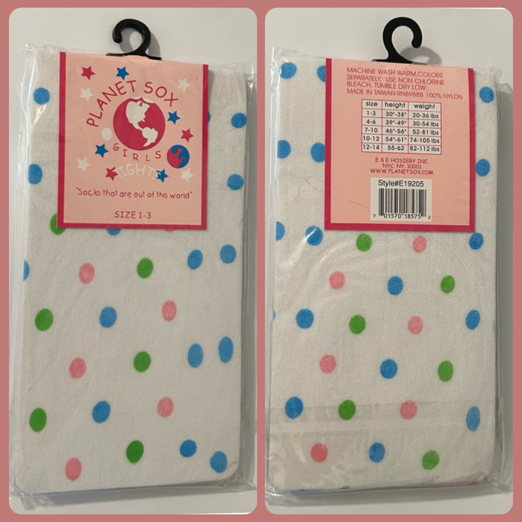 NEW Planet Sox Stockings White pink blue dots