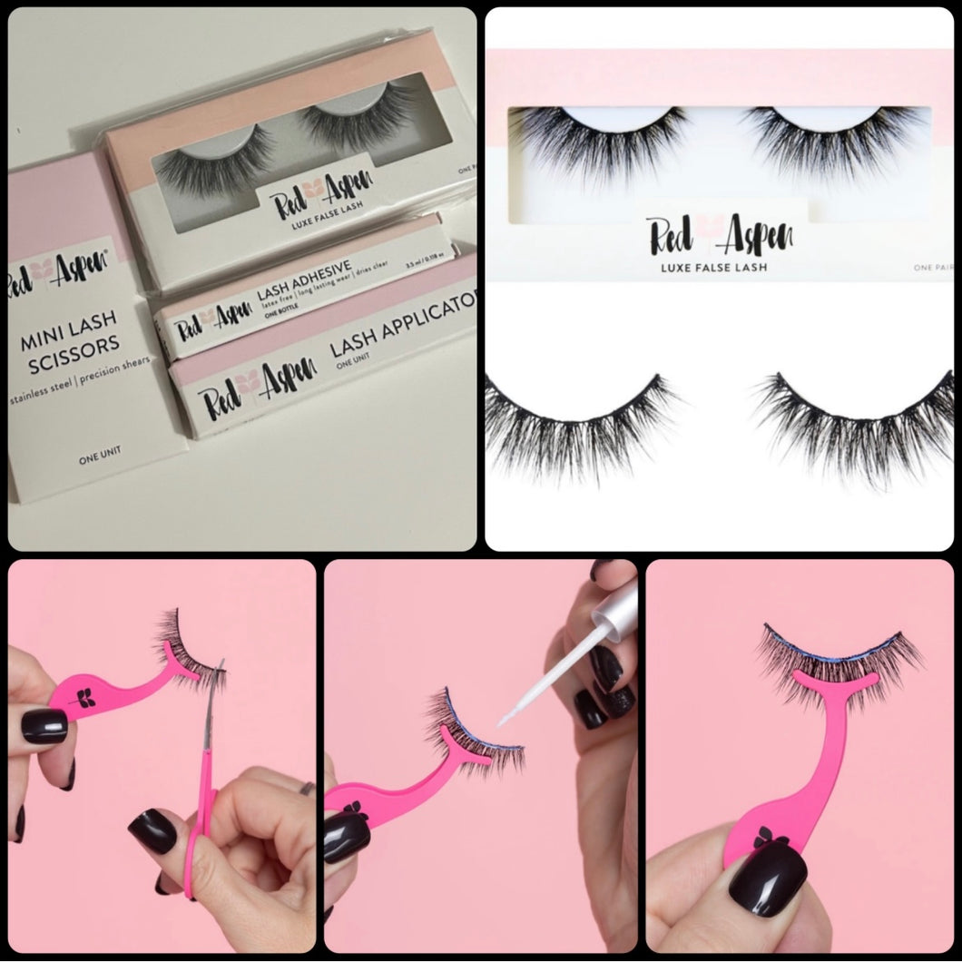 NEW 4PC Red Aspen Lash Set: scissors, adhesive,