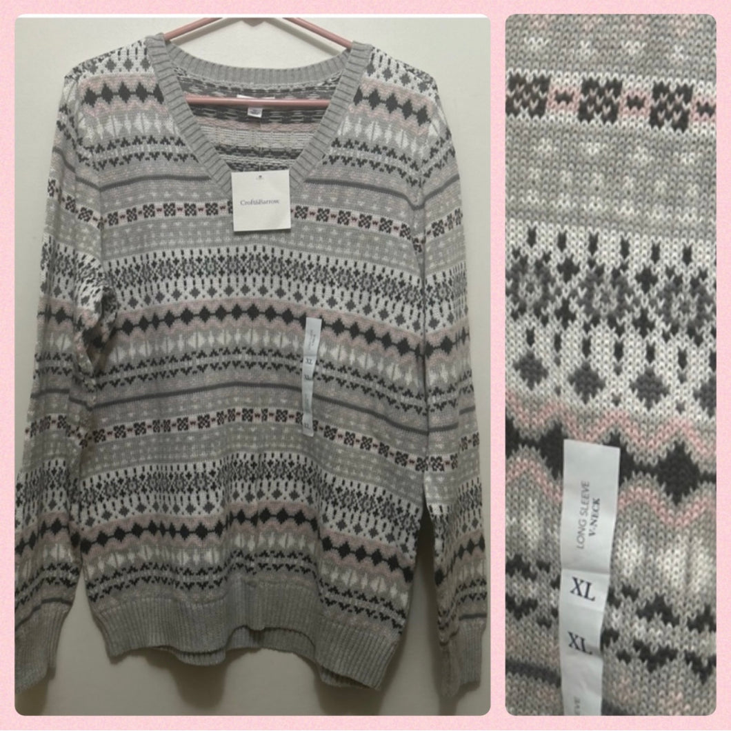 NEW Croft & Barrow Vneck sweater Fair Isle - size Women XL (14)