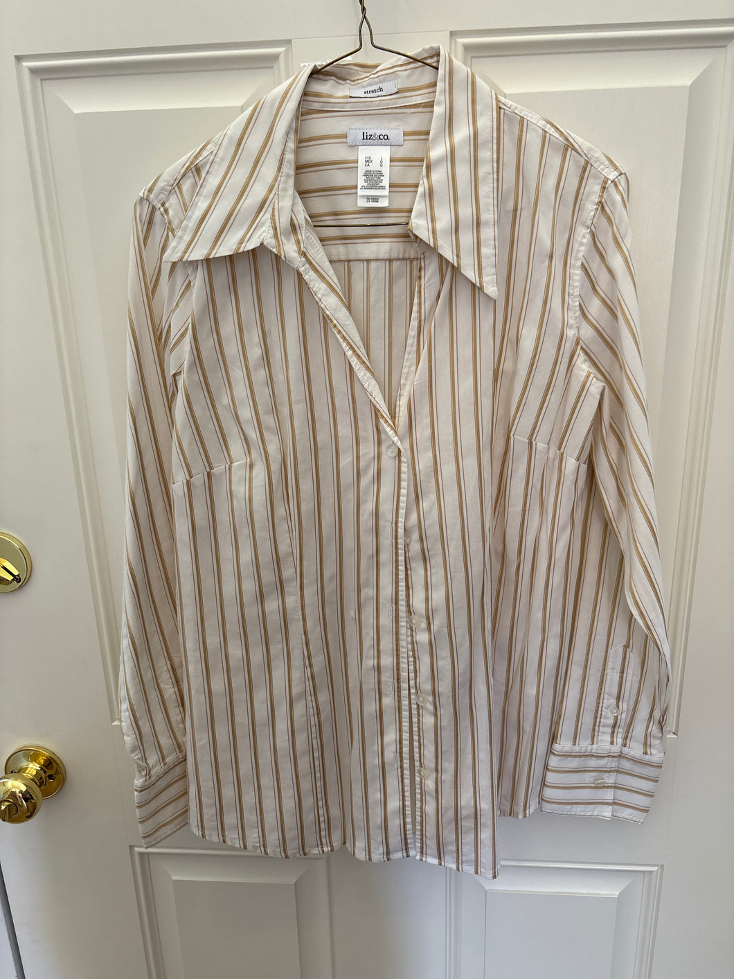 Liz Claiborne white dres shirt w/ gold stripes - size Women L (12)