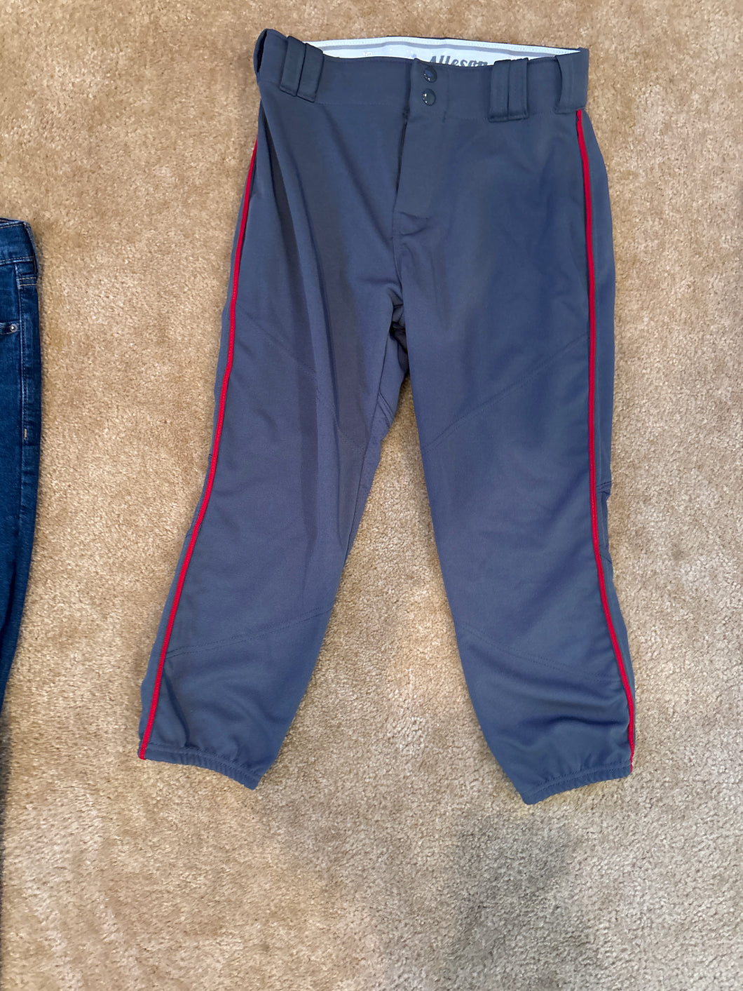Gray softball pants w/ red edging - size Kids 14