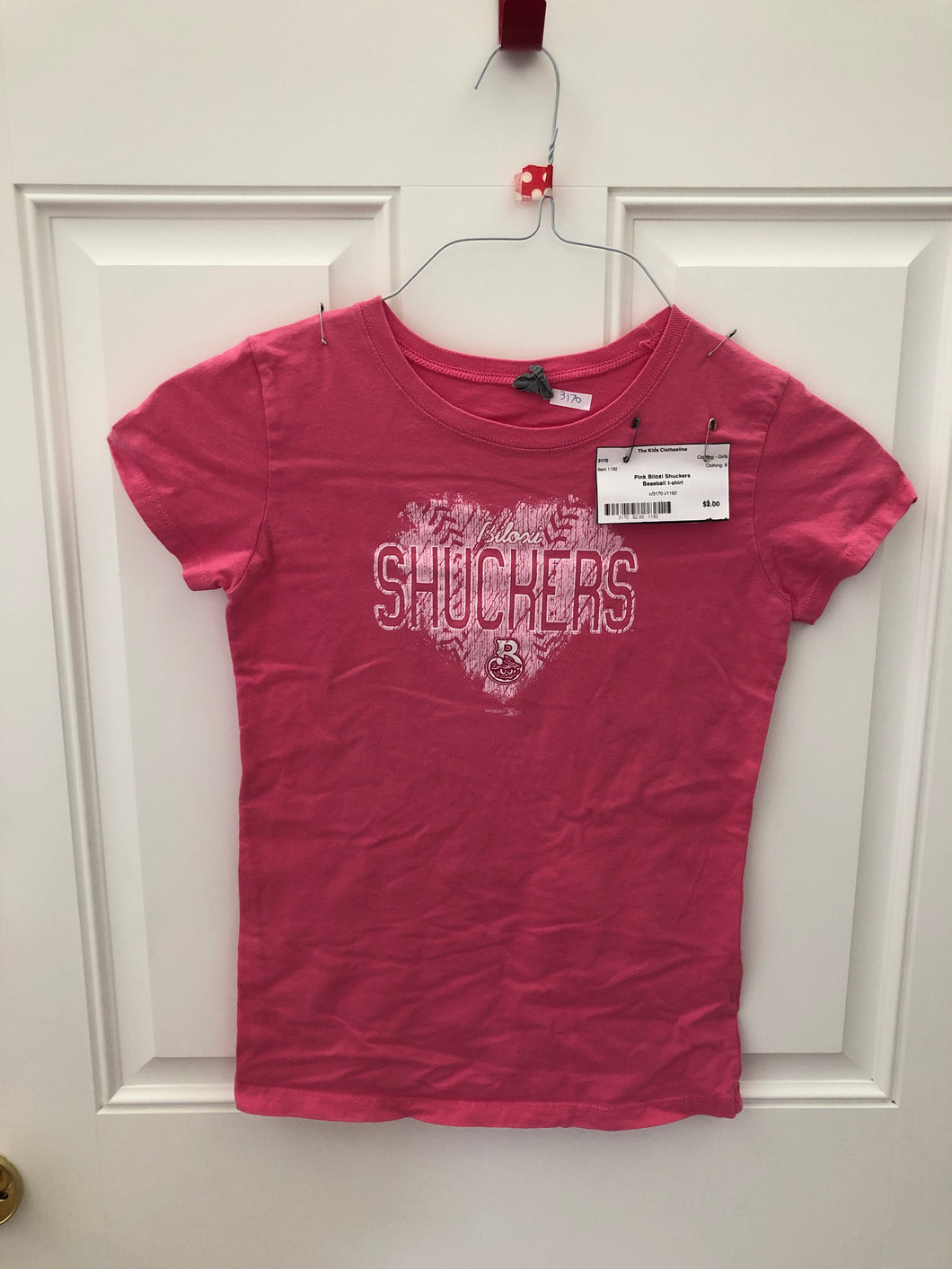 Pink Biloxi Shuckers Baseball t-shirt - size Kids 6
