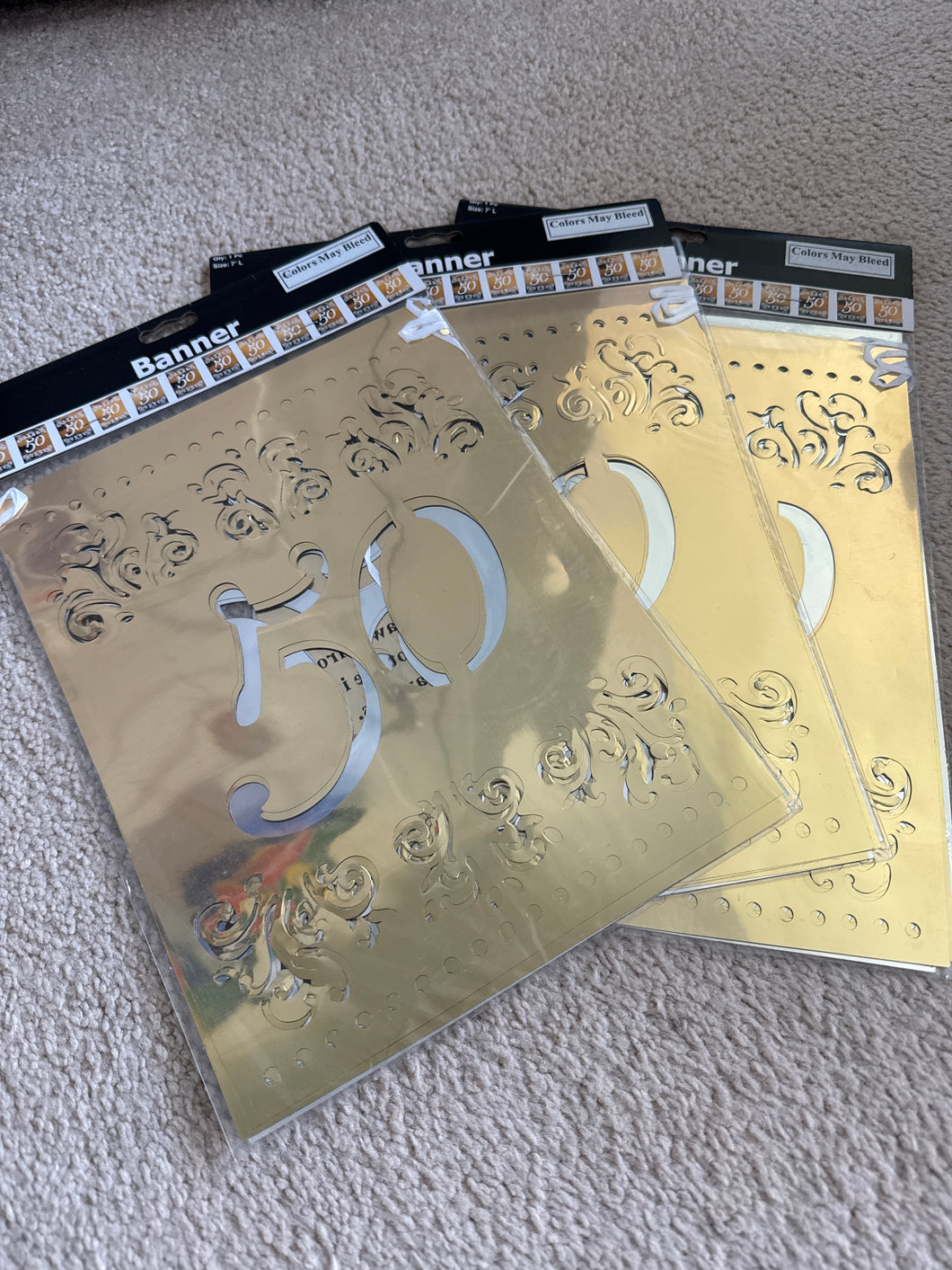 3 packs of gold banners 7 feet long each