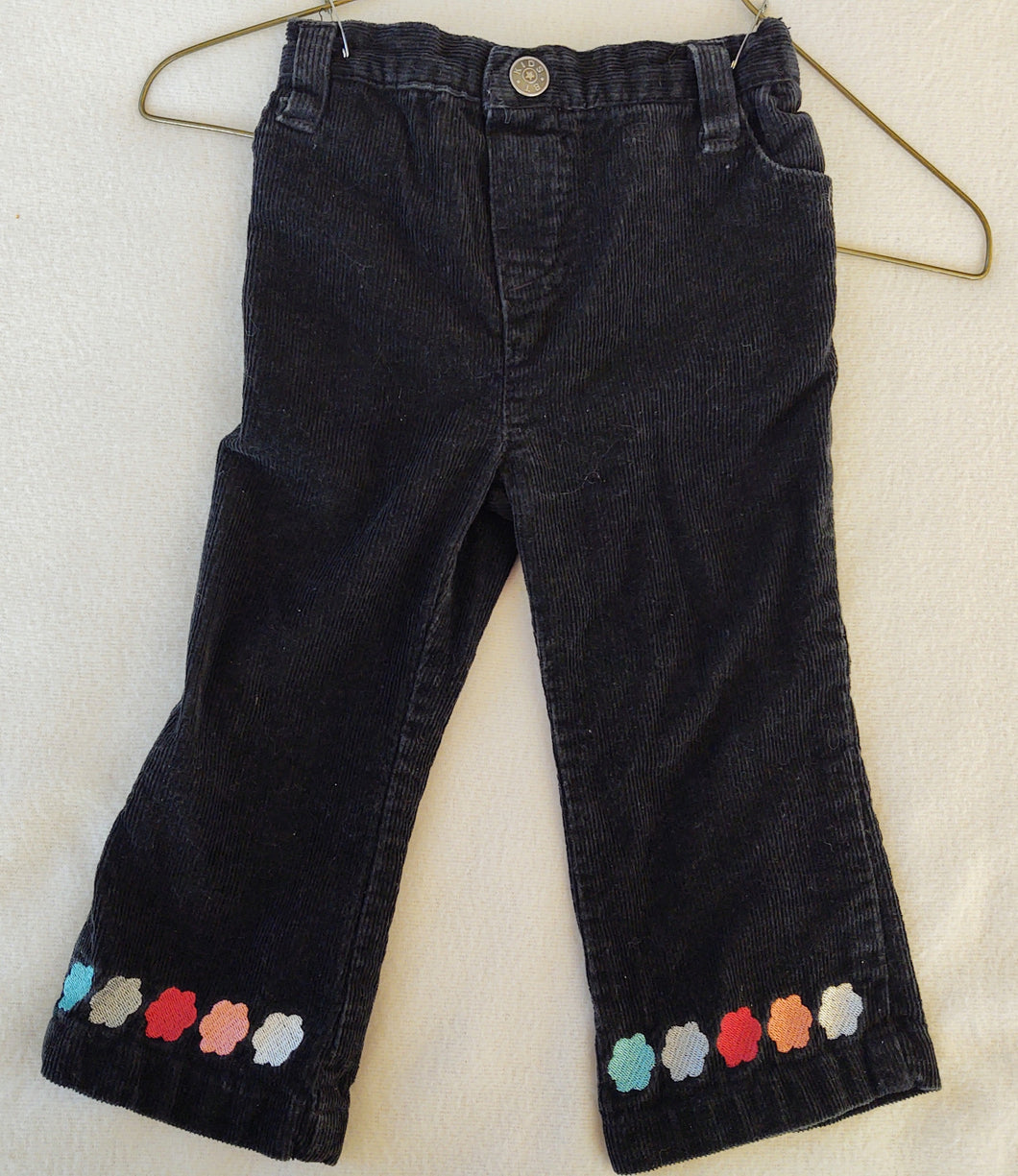 btKids blk cords w/5 multi flwrs on btm hem - size 6-9 Months