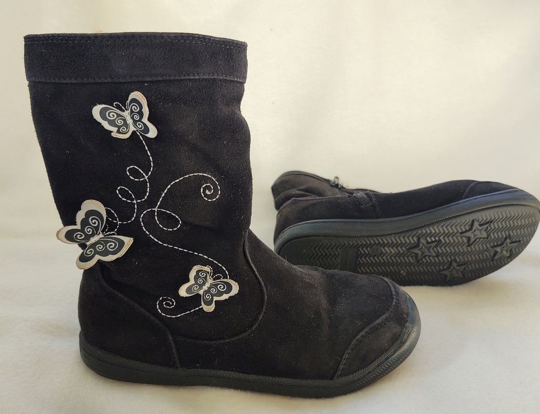 American Eagle blk suede boots w/wh butterflies - size Shoes-youth   11