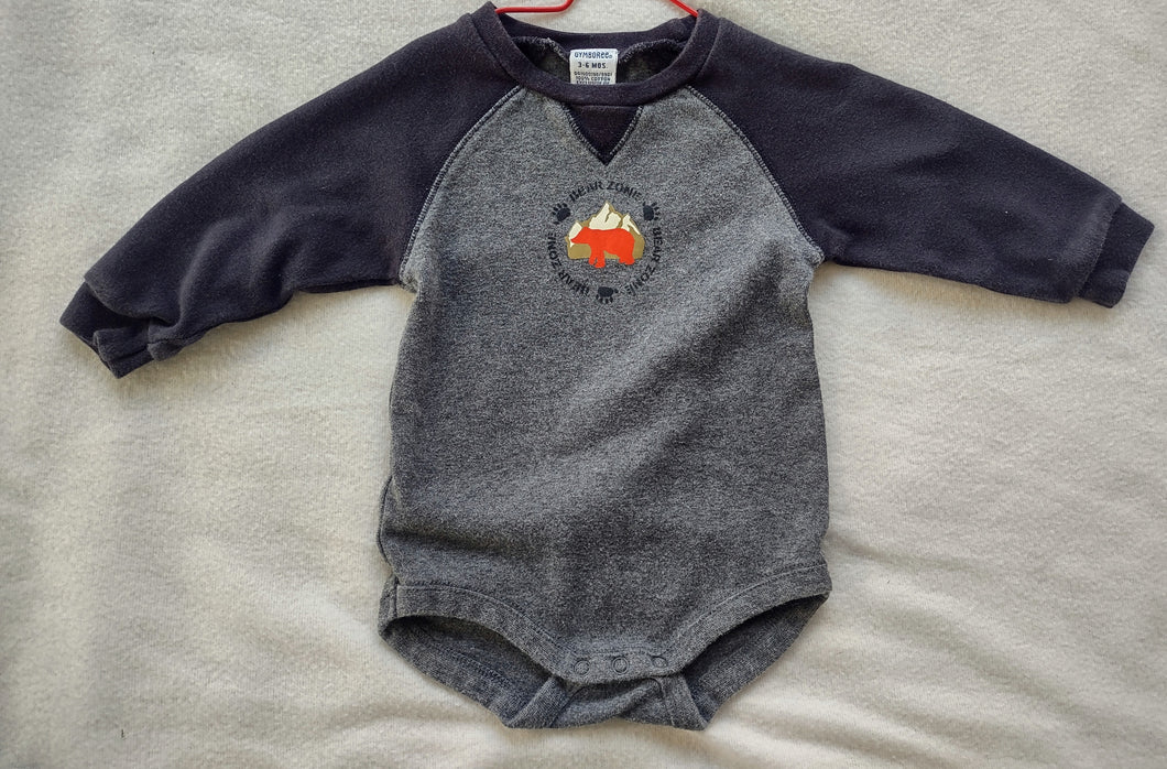 Gymboree LS onsie nvy/dk gry Bear zone - size 3-6 Months