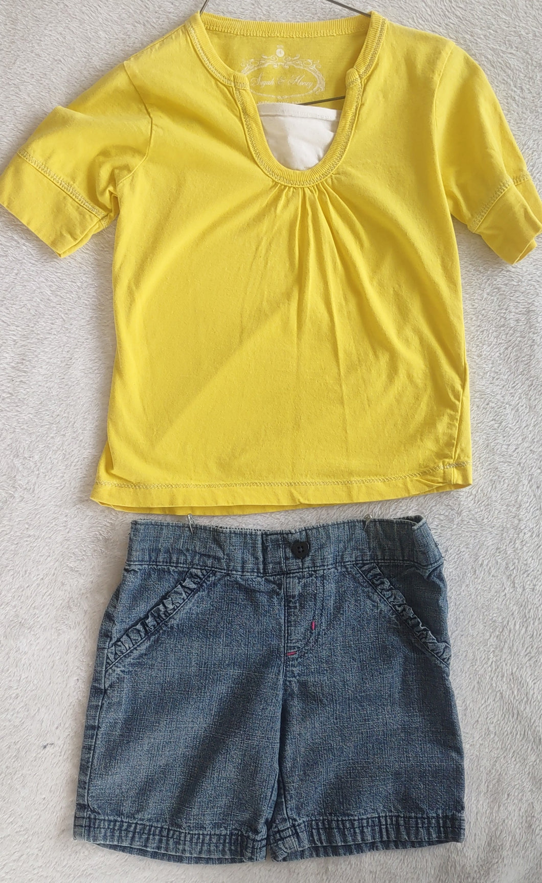 2pc denim elastic short & yellow SS top - size 4T/4