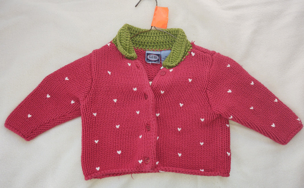 Koala Kids button sweate strwberry red w/grn coll - size 12 Months