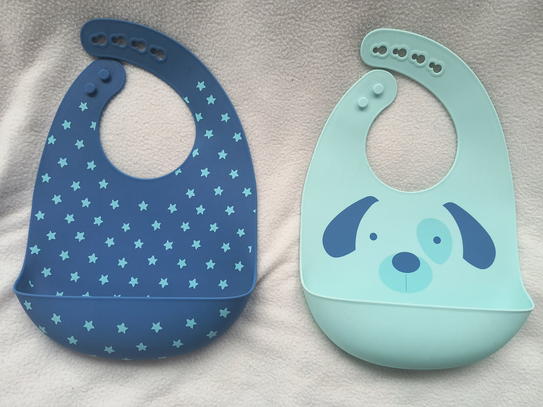 Little Cloud 2 pk Bibs Blue stars, blue puppy