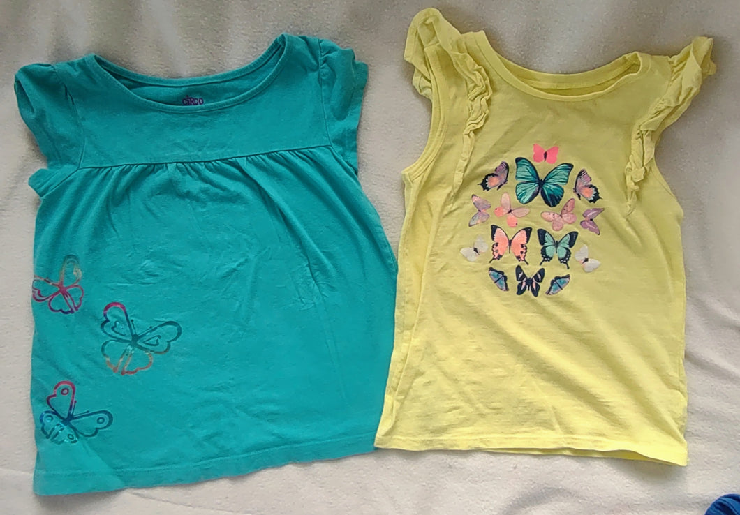 2 butterfly SS Ts: teal, & lt.yellow w/glitter - size 0-3 Months