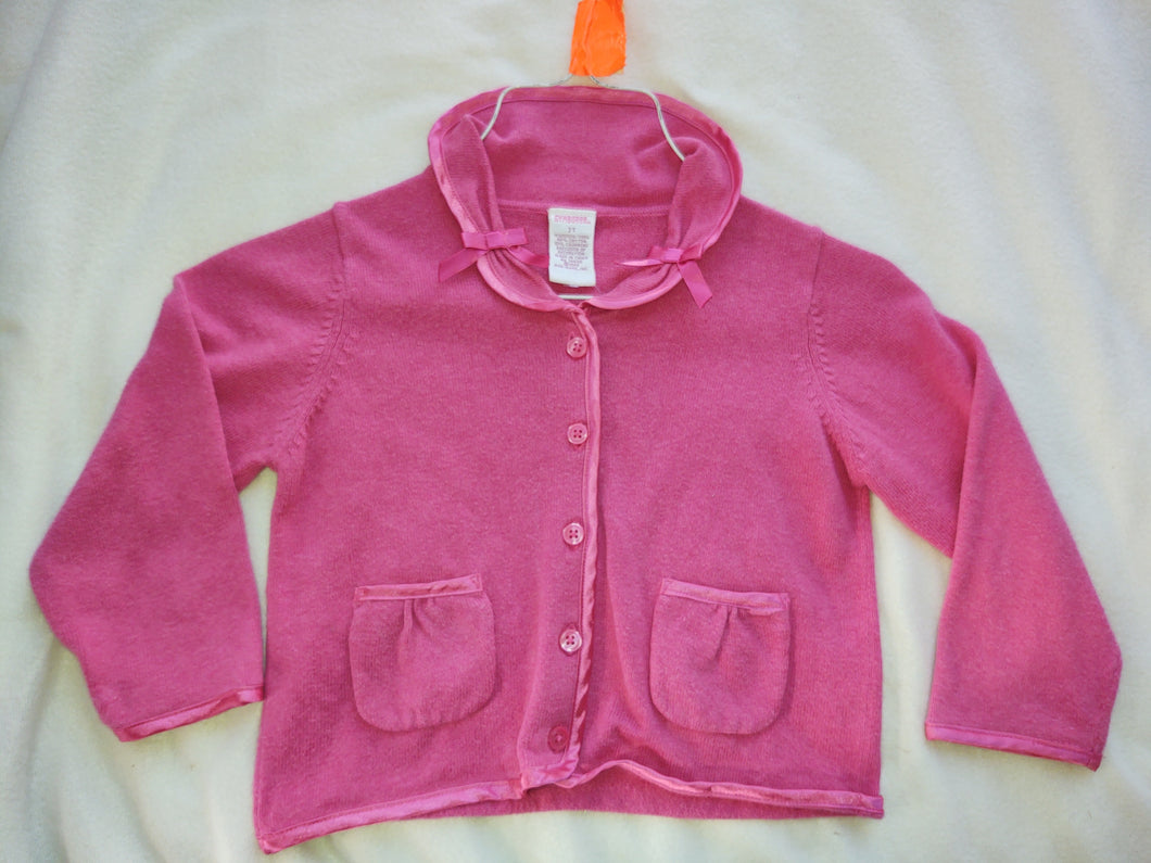 Gymboree fushia sweater 5 buttons ribbon trim - size 2T