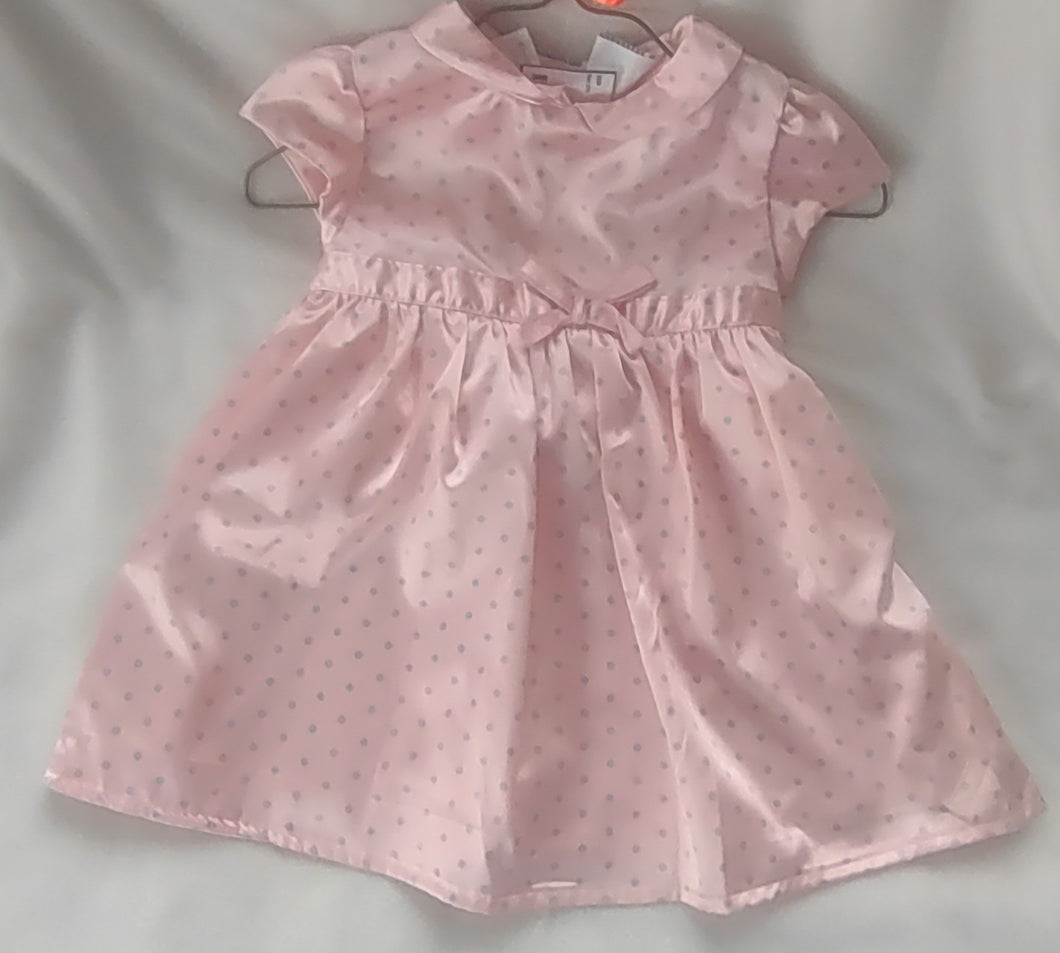 Koala Kids satin dress pink w gray dots, 1 bow - size 18 Months