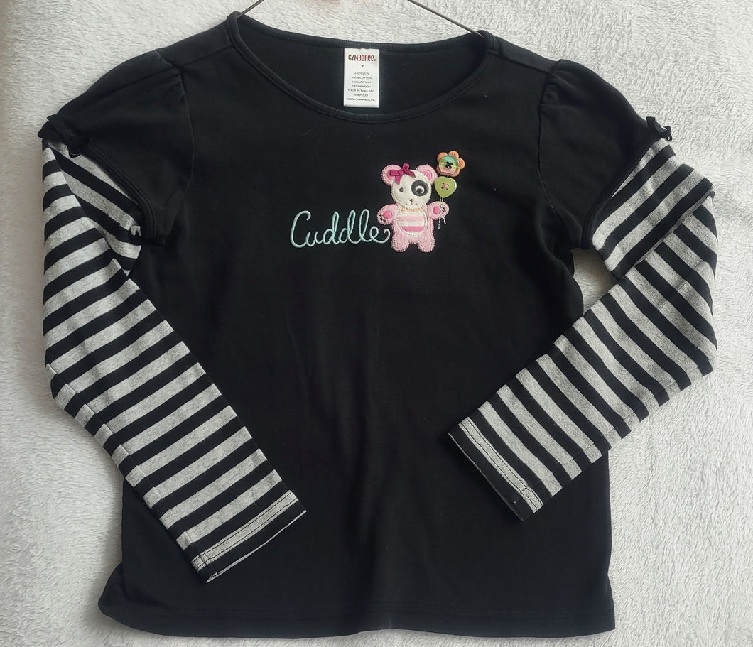 Gymboree LS tee black w/1 bear Cuddle - size Kids 7