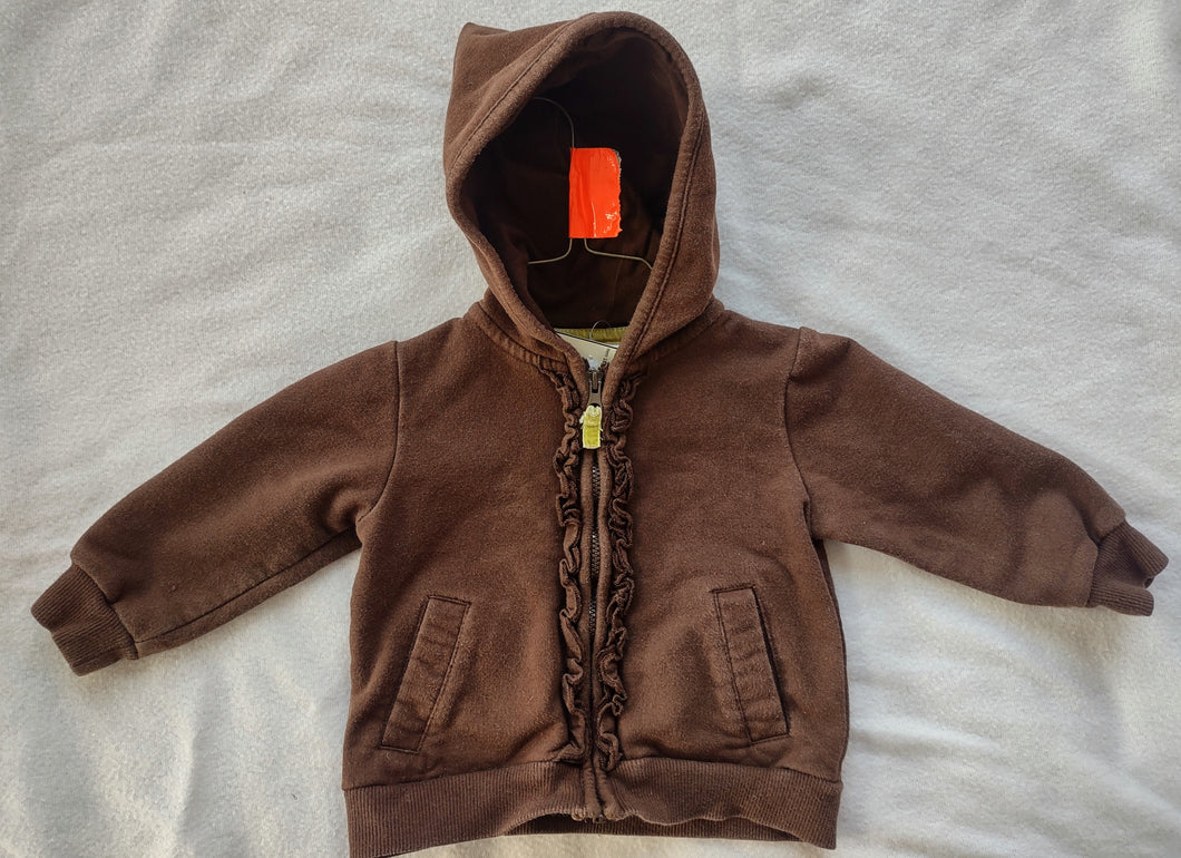 Carter's zip hoodie brn w/ ruffle at zip - size 12 Months