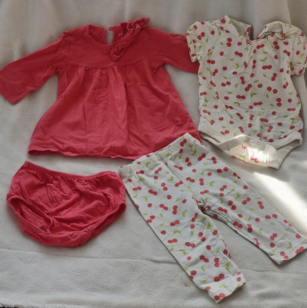 2pc Place Coral set & 2pc babyGap wh w/cherrie - size 6-9 Months