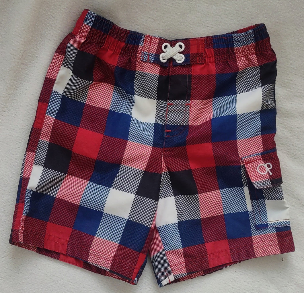 OP swim trunks red/wh/nvy checkered - size 24 Months