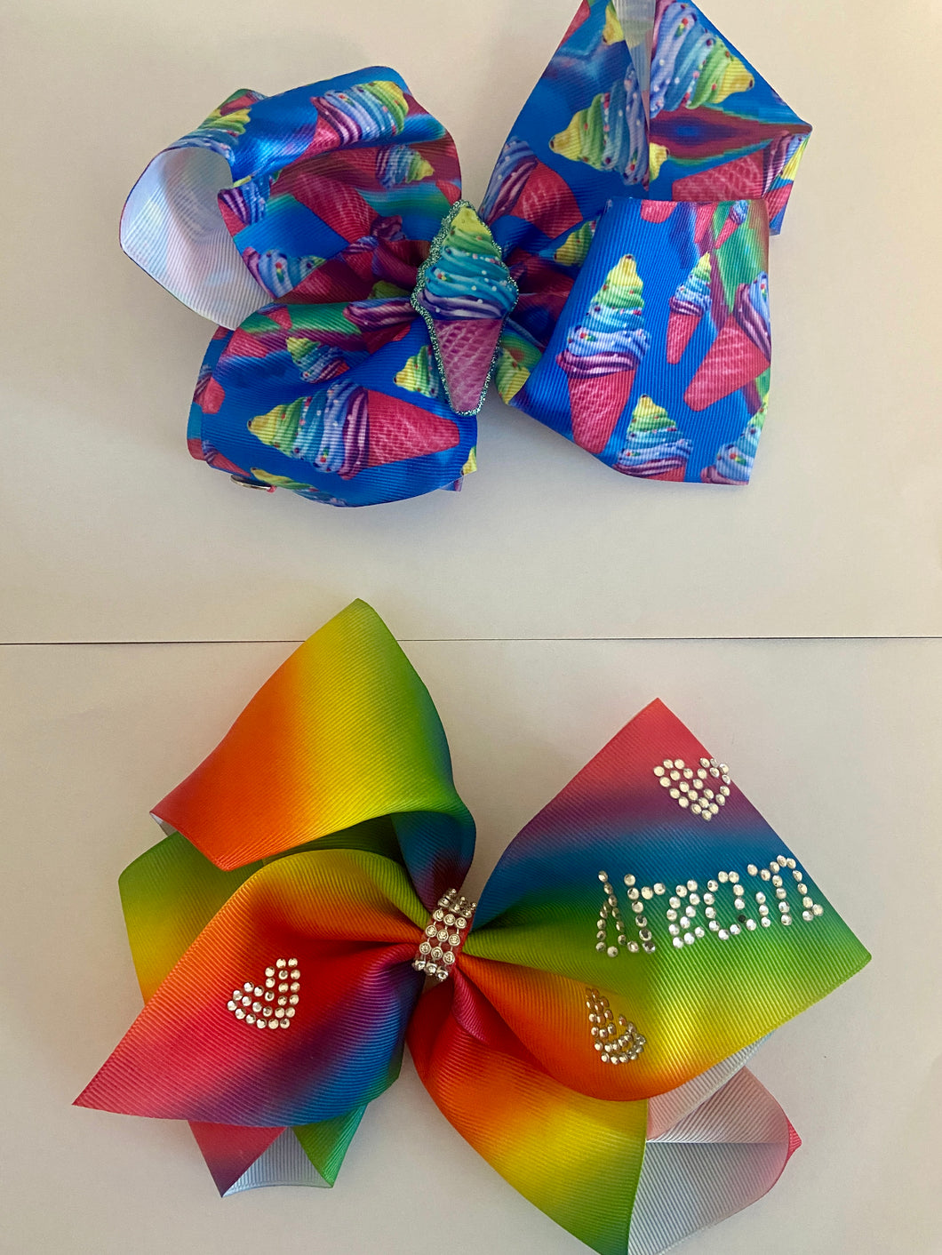 2 JoJo bows lg Ice cream rainbow