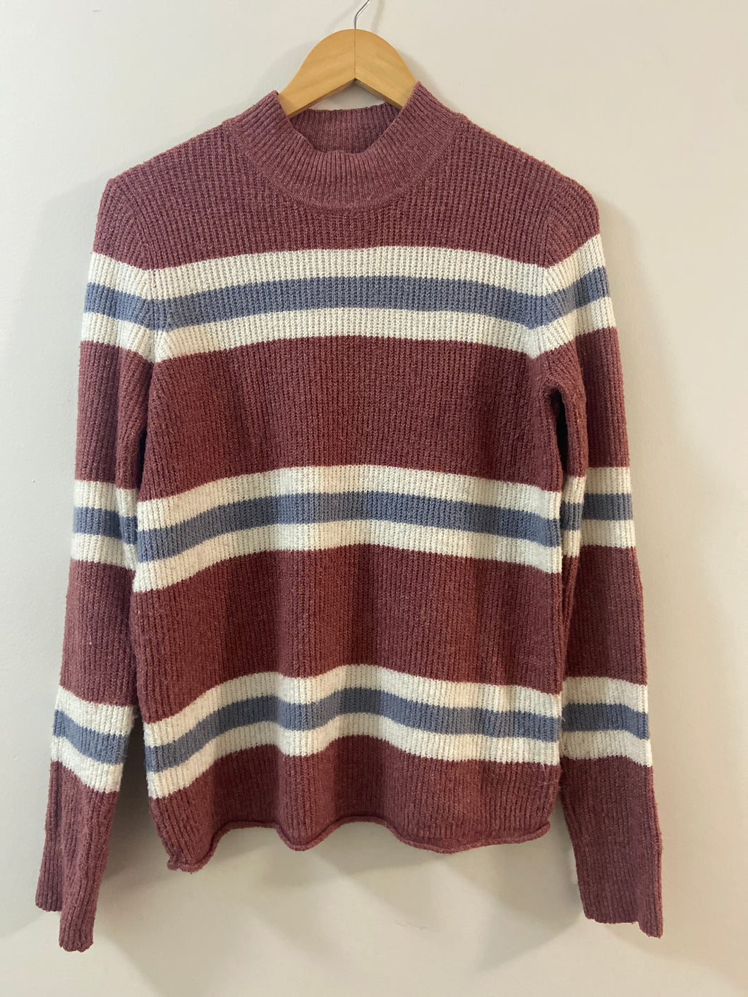 Pink Rose sweater Stripe mock neck stretch - size Junior Girls M (7-9)