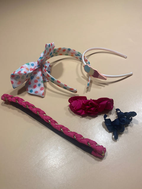 3 Headbands, 2 clips ice cream cone polka dot
