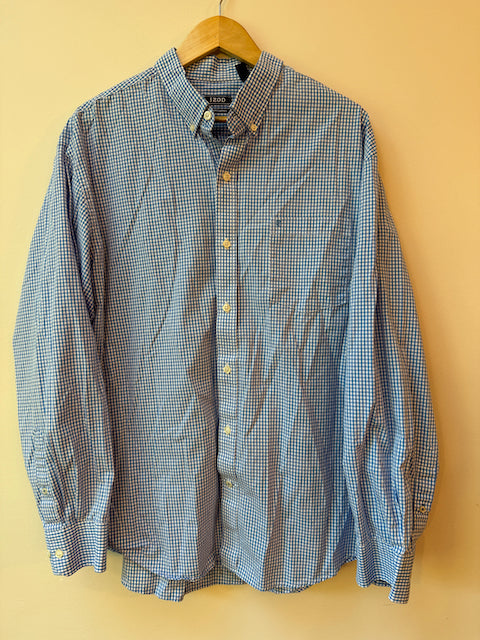 IZOD XL button down blue gingham dress shirt - size Mens XL