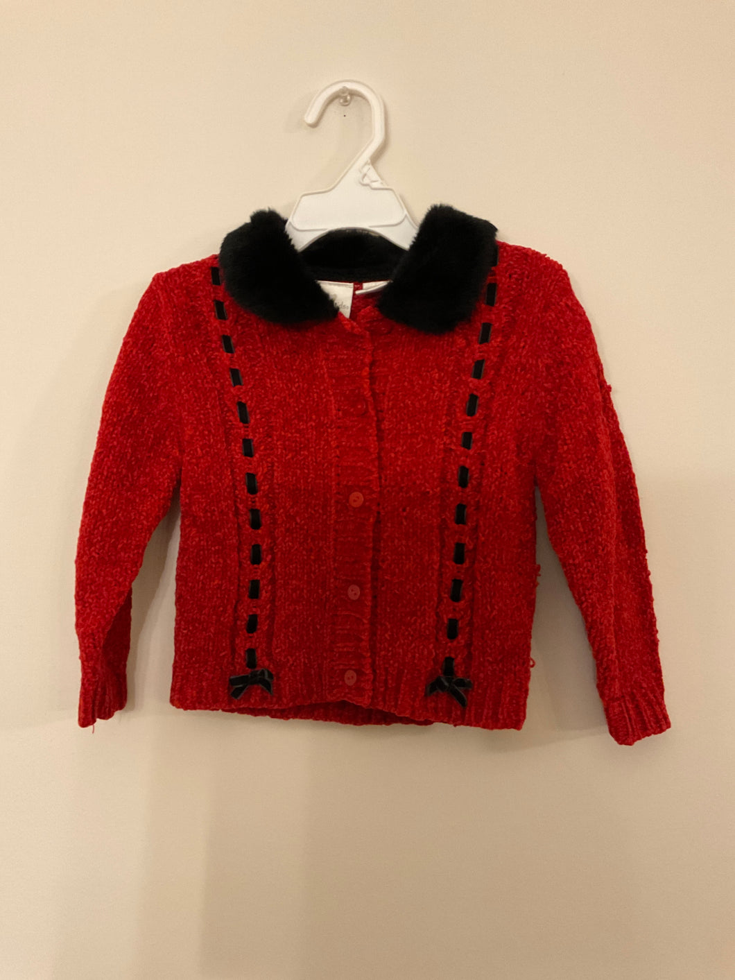 Koala Kids red cardigan black faux fur collar - size 2T