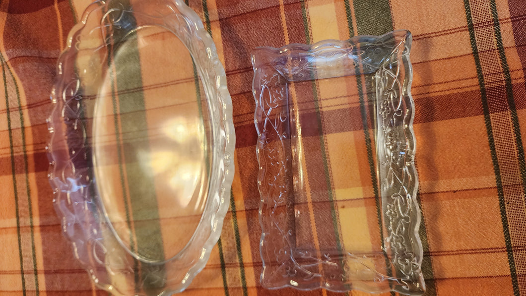 2 glass serving dishes Floral design
