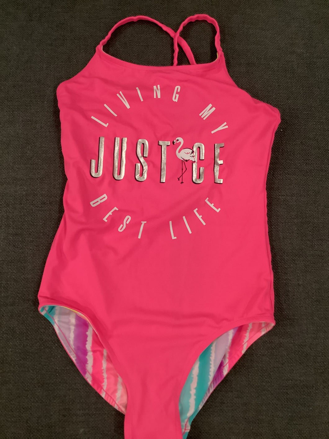 Justice pink swimsuit Reversible - size Kids 14