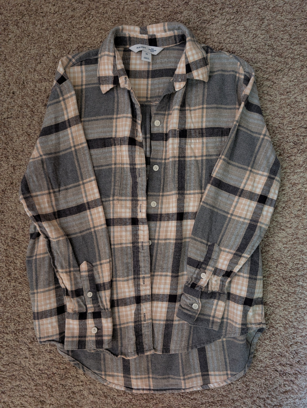 Old Navy Flannel Gray and Cream Plaid - size Women XS (0-2)
