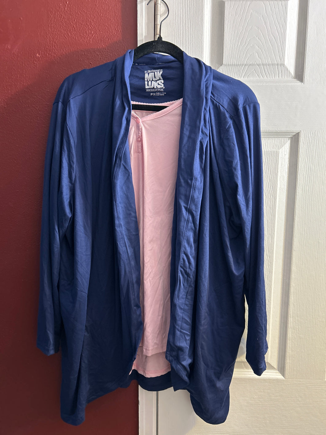 Musk Luks Navy Robe And Pink PJ top - size Women XL (14)